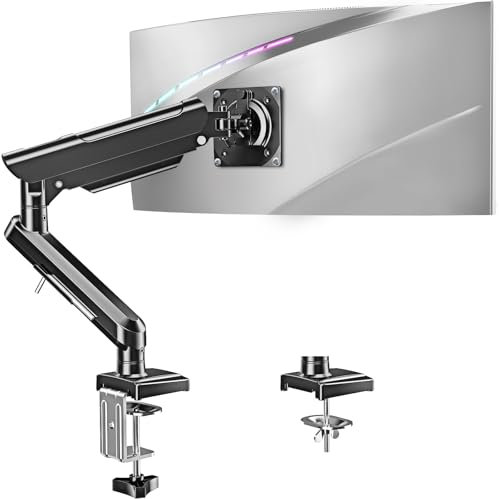 ELIVED Single Arm Monitor Desk Mount for 13-32 inch Screen, Tool Free Height Adjustable Gas Spring Arm, Gaming Monitor Arm Holds 2-9kg, VESA 75 & 100mm, C-clamp & Grommet Options, Freelift Pro Black
