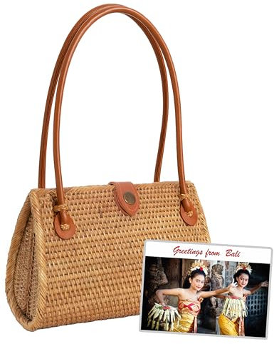 Pro@Home43® - Original auf Bali handgefertigte Damen Rattan Handtasche - Braun shell-type