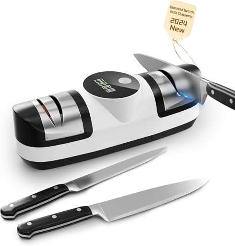 Electric Knife Sharpener, 5 in 1 Knife Sharpening System with 3 Speed Setting, Rechargeable Professional Diamond Knife Sharpener with LED Display for Rough & Fine Sharpening (HO5)