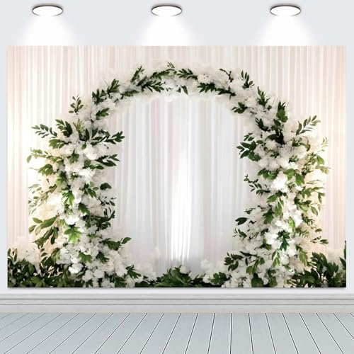 Hnmdmyi 3x2.4m Hochzeit Fotohintergrund 3D Girlande Weiß Hochzeit Jahrestag Party Dekorationen Banner Photo Booth Requisiten