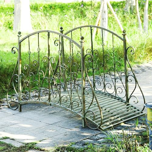 STDZQCWY 5 FT Retro-Gartenbrücke aus Metall, Teichbrücke für den Außenbereich mit Sicherheitsgeländern, einfache Montage, für Hinterhof, Bach, Rasen, Fluss, Fischteich, einfache Montage