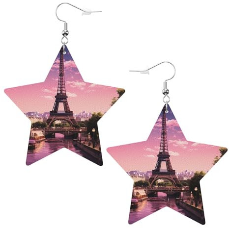 Rosa Paris leichte Leder-Stern-Ohrringe geeignet für Damenmode Geburtstagsparty, Einheitsgröße, Kunstleder