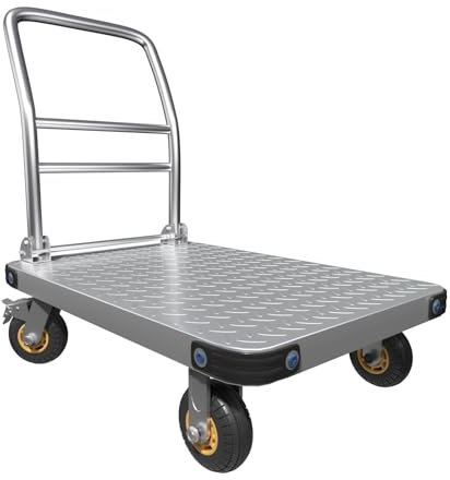 Schwerlast-Plattformwagen (900 kg Tragfähigkeit) | Stahl-Handwagen mit 360°-Schwenkrädern (12,7 cm) | faltbar & stabil | 91 x 60 cm Flachbett | ideal für Lager, Werkstatt, Gastronomie