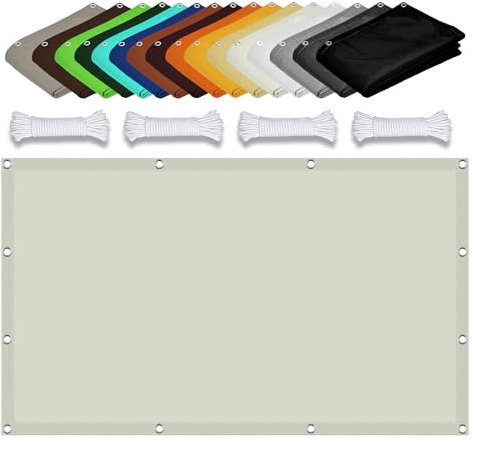 Sonnensegel Wasserfest 70 x 350 cm Rechteckig Wasserdicht 98% UV Schutz Markisenstoff Balkonbespannung Vielen Größen mit Spannseilen für Balkon Camping Terrasse Pergola, cremefarben
