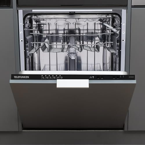 Telefunken Geschirrspüler 60 cm vollintegrierbar, Einbau Spülmaschine, 12 Maßgedecke, 6 Programme, AquaStop, Startzeitvorwahl, Auto-Door, leise 45 dB, Eco, höhenverstellbar, Besteckkorb, GEV6012D