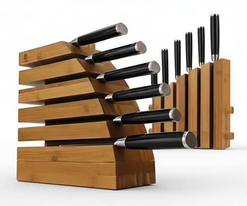 bestbambus - M6 Chef Messerblock, ohne Messer, Magnetischer Halter aus Bambusholz, Erweiterbar und Flexibel im Design, 23 x 20 x 7 cm, 2.0 kg