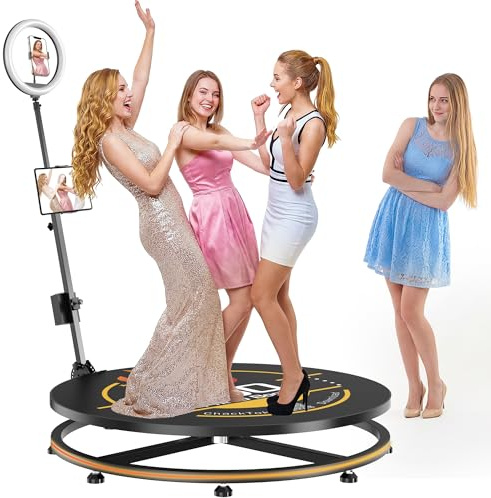 HARZHI 360 Grad Fotokabine, Photo Booth Machine mit Flightcase & App-Steuerung, Automatische Drehung 360° für Parteien, Hochzeiten, Weihnachten & Messen, Logo Anpassung, 100cm