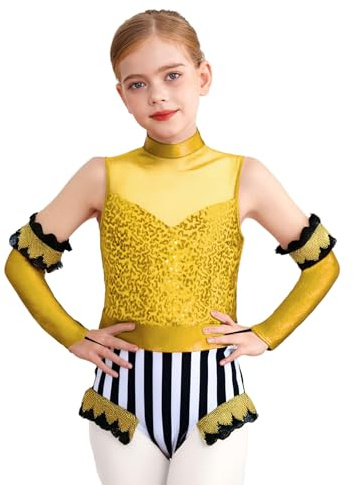 Mufeng Mädchen Zirkus Kostüm Pailletten Body Overall Tanzbody + Armstulpen Zirkusdirektor Uniform Circus Outfits Halloween Karneval Fasching