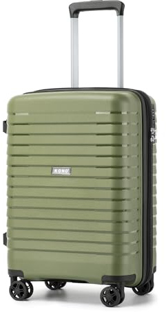 KONO Handgepäck Koffer Leicht PP Hartschale Trolley mit TSA Schloss | Reisekoffer mit 4 Leise 360° Doppelrollen, Erweiterbar, Getränkehalter und Haken, für Flugreisen und Städtereise, Grün,M