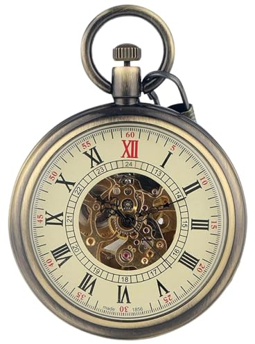 TruClothing Mechanical Skeleton Open Face Antique Pocket Watch with Chain