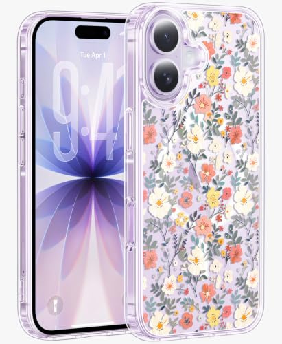 Jkvare for iPhone 17 Case, [Diamond Bling Camera Lens Protector], Crystal Clear Aesthetic Pattern Wireless Magnetic Protective Phone Cover for Women Girls - Vintage Floral