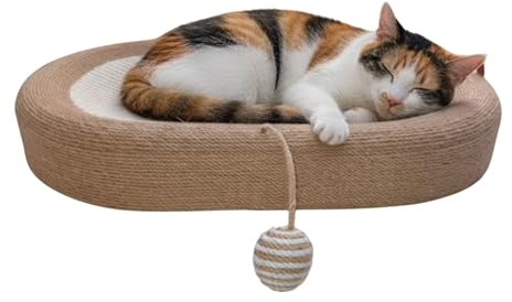 Rascador para Gatos Isla Tipo Cuenco 2 en 1 de Sisal | Cama y Rascador Ovalado con Superficie Natural | Resistente y Cómodo para Interior | ALTHEA LIVING