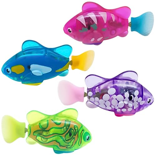 Mineup Roboter Fisch, 4 Stück Robo Fish, Elektrische Fische mit Leuchtende, Elektronischer Haustier Fisch, Katzenspielzeug Elektrisch, Schwimmende Fische Spielzeu für Poolspielzeug, Batteriebetrieben