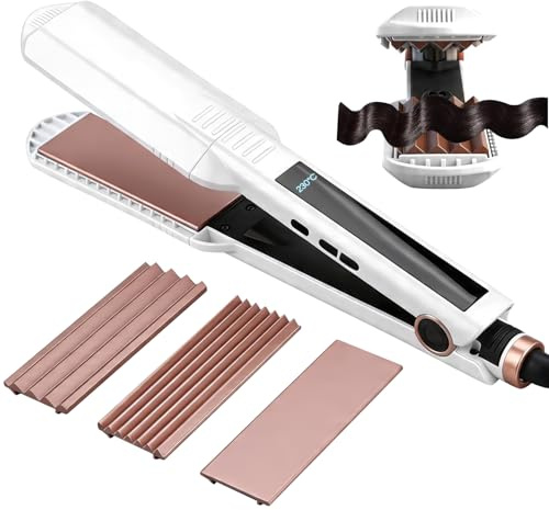 Planchas del Pelo Ceramic Crimp 3 in 1, Cerámica Anti-Estática | 6 Temperatura Ajustables 130-230 ℃, Calentamiento Instantáneo, Rizador Pelo Ondas Para Crear Volumen y Textura