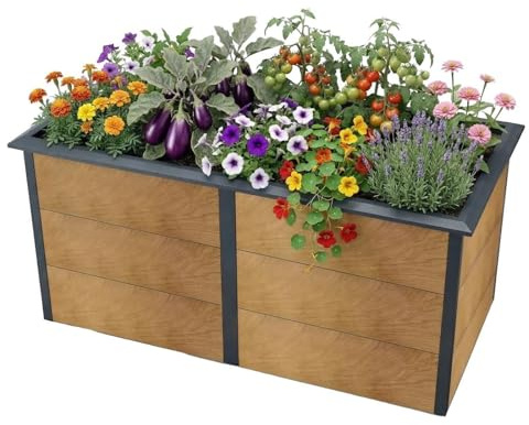 Metzler Hochbeet für den Garten – Stahl in Holzoptik | Mit integriertem Schneckenschutz | Witterungsbeständiges Metall-Gartenbeet, Pflanzenbeet, Gemüse- & Blumenhochbeet | 106 x 206 x 77 cm