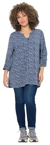Ulla Popken Damen große Größen Übergrößen Plus Size Tunika, Gemustert, Tunika-Ausschnitt, Halbarm Tintenblau 46+ 846772740-46+