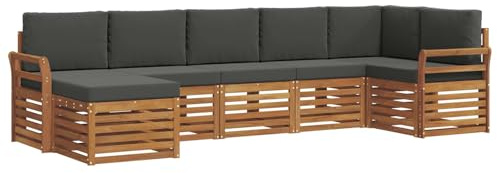 vidaXL Sofagarnituren 7 pcs Natur und Anthrazit Massivholz Akazie, Moderner Garten-Sofa, Robustes Lounge-Set, stylische Möbel für gemütliches Terrassen-Sitzen