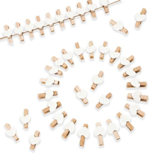Yuqilin 200 Pezzi Mollette per Bucato Mollettine Legno Piccole Appendi Foto | Legno Bianco Cuore per Cartoline Pareti di Foto Organizzazione del Desktop Feste di Artigianato e Altre Occasioni