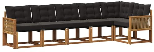 vidaXL Outdoor-Sofagarnitur mit Kissen 6 pcs Natürlich und Schwarz, Gartenlounge, Moderne Sofas für draußen, strapazierfähige Sitzgruppe für Terrasse, Perfekter Komfort