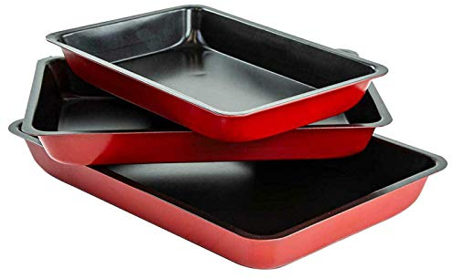 ASAB 3 Pc Non Stick Baking Roasting Cooking Tray Set Oven Dish Bake Pan Bakeware Easy Clean Kitchen Accessory
