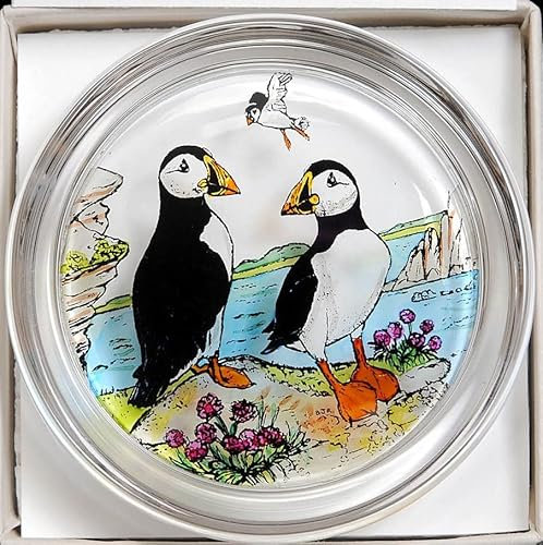 Briefbeschwerer aus Buntglas, handbemalt, Motiv Papageientaucher