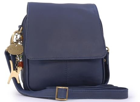 Catwalk Collection Handbags - Damen Leder Umhängetasche - Crossbody Bag/Handtasche Klein - Verstellbarer Abnehmbarer Gurt - TEAGAN - Blau