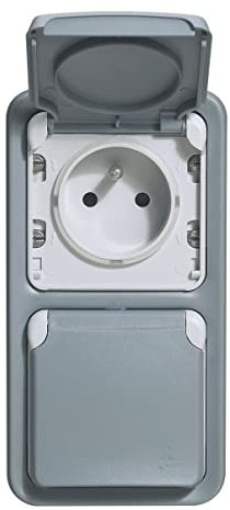 Legrand - Double prise de courant avec terre Plexo apparent vertical - Gris