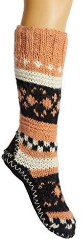 Tibetan Socks Handgestrickte Wollhaussocken mit rutschfesten Sohlen für Männer und Frauen