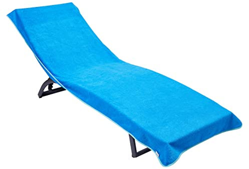 Sowel® Frottee Liegen Auflage, 100% Bio-Baumwolle, Strandtuch mit Kapuzenüberschlag, rutschfest für Strand- und Garten-Liegen, 220 x 85 cm, Blau/Türkis