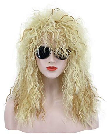 Karlery 70s 80s Metal Rocker Mullet Wig Mens Womens Long Curly Blonde Party Costume Anime Wig