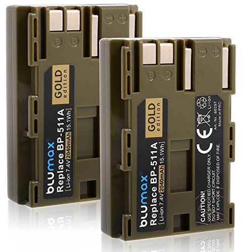 2X Blumax Gold Edition Akku BP-511 / BP-511A kompatibel mit Canon EOS 5D/ 10D/ 20D/ 300D/ 30D/ 40D/ 50D UVM 2040mAh 7,4V 15,1Wh