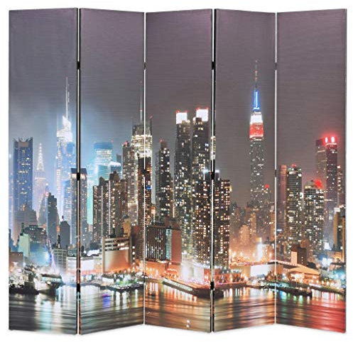 Festnight Klappbar Raumteiler Raumtrenner Dekorative Paravent Holzrahmen 200 x 180 cm Muster New York bei Nacht