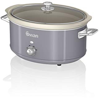 Swan SF17031GRN Retro Slow Cooker with 3 Temperature Settings, Keep Warm Function, 6.5L, 320W, Retro Grey