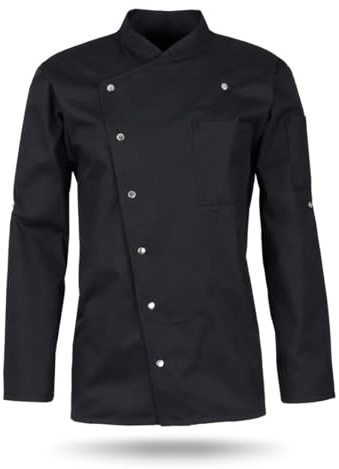 beb™ Kochjacke Herren & Damen Schwarz – Bequemer Sitz & robuste Qualität – Atmungsaktiv & industriewäschegeeignet – Druckknöpfe, Unisex XS–3XL
