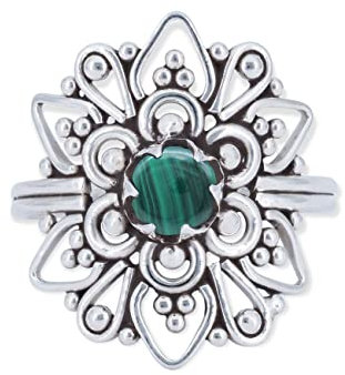 mantraroma Malachit Statement Ring Damen 925 Silber – Cabochon Vintage