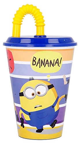 Stor Minions 2 430 ml Reusable Children's Cup with Lid and Straw