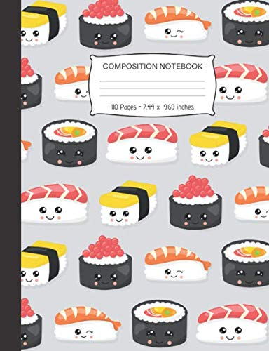 Composition Notebook: Kawaii Smiling Sushi Trio Wide Ruled Lined Kawaii Notebook - Kawaii Note book Journal