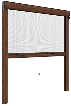 Zanzanet Zanzariera Verticale per finestre su Misura 42 mm cassonetto Sottile Personalizzabile a Rullo con Molla Telaio con Profilo Robusto e Resistente in Alluminio Made in Italy Renolit Scuro