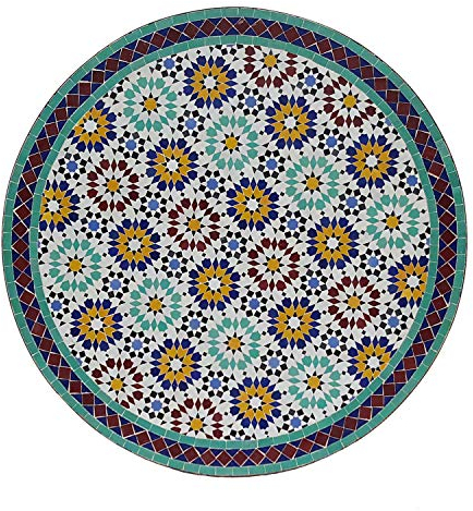 Casa Moro Marokkanischer Mosaiktisch Ankabut Ø 100cm rund mit Gestell H 73 cm Kunsthandwerk aus Marrakesch | Mediterraner Gartentisch Esstisch Balkontisch Bistrotisch MT2225
