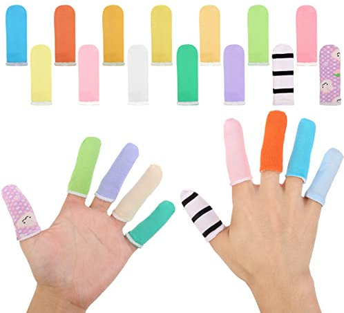 AKlamater 60PCS Finger Cots, Protective Fabric Finger Gloves Sweatproof Finger Tube Protector, Cotton Finger Sleeves (Random Color)