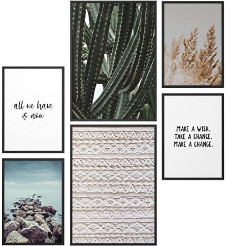 Papierschmiede® Mood Poster Set Boho Mix, Deko Bilder Wohnzimmer, 2x 30x40 cm und 4x 20x30 cm, Home Decoration Boho Style Bohemian Kaktus Entspannung - Wandposter ohne Rahmen
