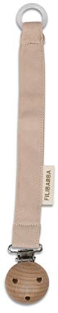 Filibabba® Schnullerkette aus Bio-Baumwolle und Holz | 21 cm | Schnullerkette für Jungen und Mädchen | Nickel-freie Metalclips | Mit Silikonring zum Befestigen | Dänisches Design (Doeskin)
