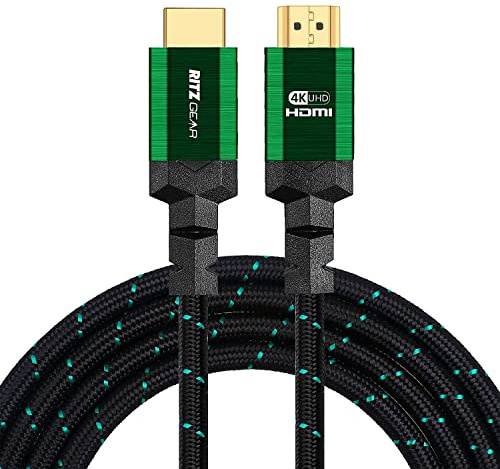 4K HDMI 2.0 Cable 6 ft. [1 Pack] by RitzGear. 18 Gbps Ultra High Speed Braided Nylon Cord & Gold Connectors - 4K@60Hz/UHD/3D/2160p/1080p/ARC & Ethernet. Compatible with UHD TV/Monitor/PC/PS5/Xbox
