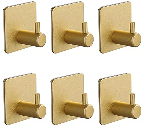XUANHEY Handtuchhalter ohne Bohren, Haken selbstklebend Golden Türhaken Kleiderhaken Wandhaken aus Space Aluminum, Wasserdicht, Rostfrei, Super Tragfähigkeit für Bad und Schlafzimmer (Golden 6 Stück)