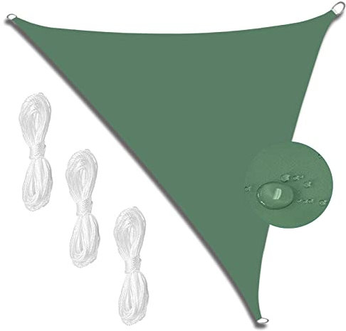 MEEYI Sonnensegel Dreieck 5x5x7.1m Sonnensegel Wasserdicht Balkon 98% UV Schutz Sonnenschutz Wasserdicht für Garten Balkon Camping Outdoor mit Seil dunkelgrün