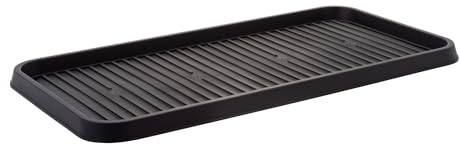 Iris Ohyama, escurreplatos, bandeja, zapatero de plástico y cubo para botas con borde, Lote de 2, SHT-L, negro, apilable, clips de cierre - 38 x 30,5 x 2,5 cm (A x F x A)