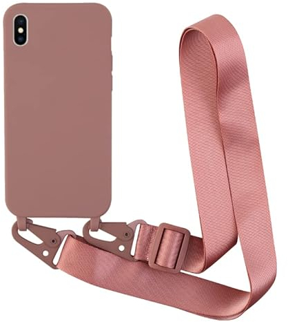 Leather Armor Handykette Hülle für iPhone XS Max mit Band Halsband Lanyard (abnehmbar) Handyhülle,Handyhülle mit Verstellbarer Lanyard,Stoßfest Silikonhülle Handykette Handyhülle .-Rosa