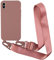 Leather Armor Handykette Hülle für iPhone XS Max mit Band Halsband Lanyard (abnehmbar) Handyhülle,Handyhülle mit Verstellbarer Lanyard,Stoßfest Silikonhülle Handykette Handyhülle .-Rosa