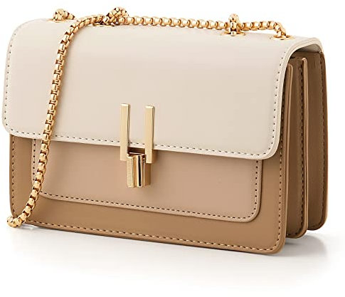 TOP BAND Color-Block Crossbody-Tasche für Damen, Leder, Umhängetasche, niedliche Designer-Handtaschen, Schultertasche, mittlere Größe, #2 Beige, One_Size