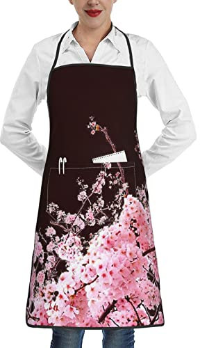 AOOEDM Sakura Cherry Blossom Anime Japan Schürzen für Männer Frauen mit Taschen Kochschürze verstellbar zum Kochen Küche